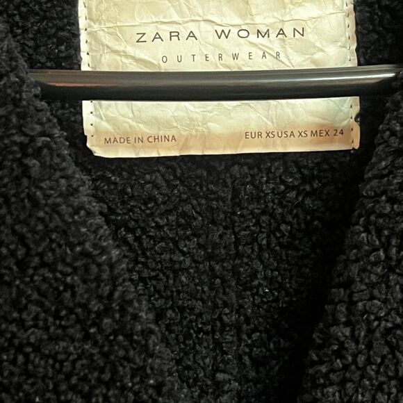 Zara Blue Faux Suede Shearling OVERCOAT Jacket Teddy Coat Long Size XS - Picture 11 of 12